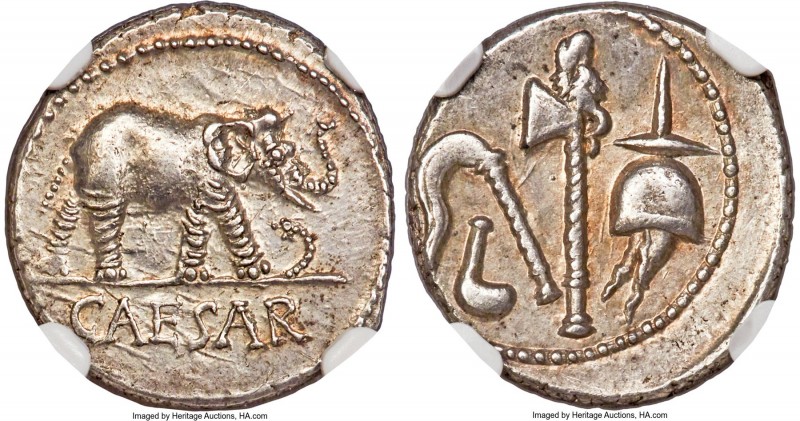 Julius Caesar, as Dictator (49-44 BC). AR denarius (18mm, 3.85 gm, 6h). NGC Choi...
