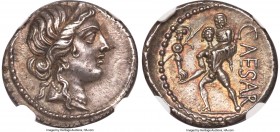 Julius Caesar, as Dictator (49-44 BC). AR denarius (18mm, 3.83 gm, 6h). NGC AU S 5/5 - 5/5. Military mint moving with Caesar in North Africa, 48-46 BC...
