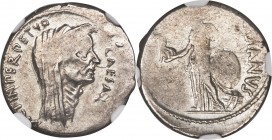 Julius Caesar, as Dictator (49-44 BC). AR denarius (18mm, 3.91 gm, 10h). NGC XF 2/5 - 4/5. Rome, 44 BC, C. Cossutius Maridianus, moneyer. CAESAR-DICT•...