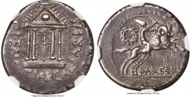 P. Sepullius Macer (44 BC). AR denarius (18mm, 4.16 gm, 8h). NGC XF 4/5 - 4/5. Rome, under Marc Antony, April-May 44 BC. CLEMENTIAE•CAESARIS, tetrasty...