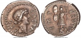 Q. Servilius Caepio (M. Junius) Brutus, assassin of Caesar and Imperator (44-42 BC). AR denarius (19mm, 3.91 gm, 1h). NGC Choice XF S 5/5 - 5/5. Milit...