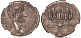 Augustus (27 BC-AD 14). AR cistophorus (26mm, 11.95 gm, 11h). NGC Choice XF S 5/5 - 4/5, Fine Style. Pergamum, ca. 27-26 BC. IMP•CAESAR, bare head of ...