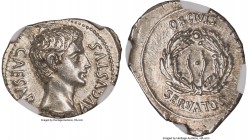 Augustus (27 BC-AD 14). AR denarius (21mm, 4.01 gm, 4h). NGC Choice AU 5/5 - 4/5. Uncertain mint in Spain, AD 19-18. CAESAR AVGVSTVS, bare head of Aug...