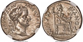 Tiberius (AD 14-37). AR denarius (19mm, 9h). NGC MS 5/5 - 3/5. Lugdunum. TI CAESAR DIVI-AVG F AVGVSTVS, laureate head of Tiberius right / PONTIF-MAXIM...