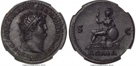 Nero (AD 54-68). AE dupondius (29mm, 15.87 gm, 6h). NGC Choice AU S 5/5 - 4/5, Fine Style. Rome, ca. AD 67. IMP NERO CLAVD CAESAR AVG GERM P M TR P XI...