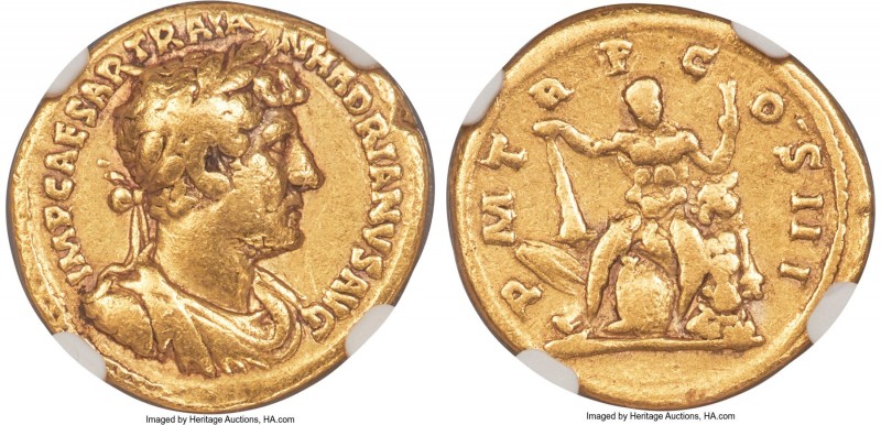 Hadrian (AD 117-138). AV aureus (19mm, 6.90 gm, 6h). NGC Choice Fine 5/5 - 4/5. ...