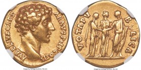 Marcus Aurelius, as Caesar (AD 161-180). AV aureus (18mm, 7.01 gm, 6h). NGC Choice VF 5/5 - 3/5, Fine Style, edge marks. Rome, AD 145-146. AVRELIVS CA...