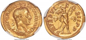 Severus Alexander (AD 222-235). AV aureus (21mm, 6.26 gm, 7h). NGC MS 5/5 - 3/5, scratches. Rome, AD 227. IMP C M AVR SEV ALEXAND AVG, laureate, drape...