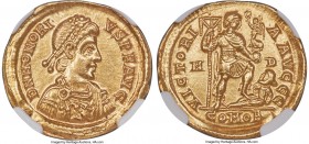 Honorius, Western Roman Empire (AD 393-423). AV solidus (21mm, 4.41 gm, 11h). NGC Choice AU 5/5 - 4/5. Milan, AD 395-402. D N HONORI-VS P F AVG, pearl...