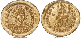 Honorius, Western Roman Empire (AD 393-423). AV solidus (21mm, 4.51 gm, 7h). NGC Choice AU 5/5 - 4/5. Thessalonica, AD 403-448. D N HONORI-VS P F AVG,...
