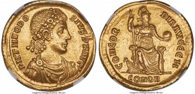 Theodosius I, Eastern Roman Empire (AD 379-395). AV solidus (21mm, 4.44 gm, 12h). NGC Choice AU 5/5 - 4/5. Constantinople, 8th officina, AD 378-383. D...