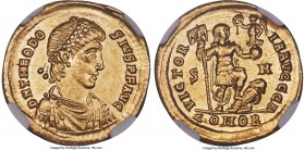 Theodosius I, Eastern Roman Empire (AD 379-395). AV solidus (20mm, 4.40 gm, 7h). NGC AU 5/5 - 5/5. Sirmium, 1st officina, AD 393-395. D N THEODO-SIVS ...