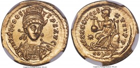 Theodosius II, Eastern Roman Empire (AD 402-450). AV solidus (20mm, 4.46 gm, 7h). NGC MS 5/5 - 4/5. Constantinople, ca. AD 442-443. D N THEODOSI-VS•P•...