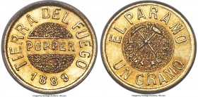 Tierra del Fuego. Territory gold "Popper" Gramo 1889 MS64 NGC, Buenos Aires mint, KM-Tn5, Janson-7. Large Letters Obverse & Reverse. Produced by Juliu...
