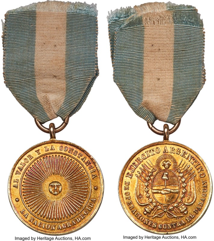 Republic gold "War of the Triple Alliance" Valor Medal ND (c. 1889) AU, Barac-81...