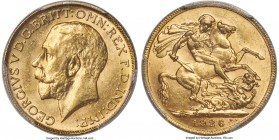 George V gold Sovereign 1926-P MS63 PCGS, Perth mint, KM29, S-4001. Choice, with silky golden luster enhancing the visual presentation. 

HID098012420...
