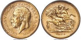 George V gold Sovereign 1929-M AU58 PCGS, Melbourne mint, KM32, S-4000. A difficult date in the Australian series, with examples ranking at or near un...
