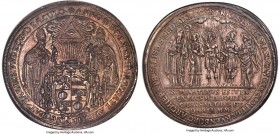 Salzburg. Maximilian Gandolph Taler 1682 MS63 NGC, KM233, Dav-3509. Slightly concave from its production, allowing a strip of iridescent luster to tra...