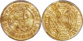 Leopold I gold Ducat 1683 MS61 PCGS, Vienna mint, KM1325, Fr-276. Doubly impressive due to its combined rarity and preservation, with the strike near ...