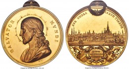 Ferdinand I gold Proof "Salvator Mundi" Medal of 13 Ducats ND (Post-1843) Proof Details (Mounted) NGC, cf. Forrer-297 (for engraver). 42mm. 45.75gm. B...