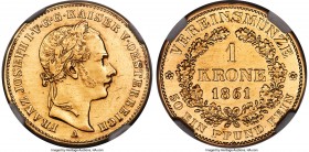 Franz Joseph I gold Krone 1861-A AU Details (Removed From Jewelry) NGC, Vienna mint, KM2253, Fr-496, J-315. Mintage: 2,010. A notable rarity both in t...