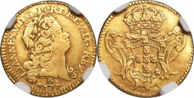 João V gold 800 Reis 1727-B VF Details (Reverse Repaired) NGC, Bahia mint, KM123, LMB-107. Second shield. Only the lightest of surface alterations, an...