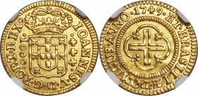 João V gold 1000 Reis 1749-(L) MS64 NGC, Lisbon mint, KM161, LMB-290. A sparkling example of this relatively smaller statured gold denomination displa...