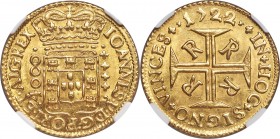João V gold 4000 Reis 1722-R MS65 NGC, Rio de Janeiro mint, KM102, LMB-174. A superb gem specimen of this popular series of moedas (or 4000 Reis), rar...