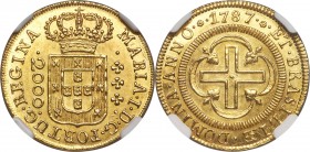 Maria I gold 2000 Reis 1787-(L) MS65 NGC, Lisbon mint, KM224, LMB-493. Mintage: 1,500. A superb survivor of this lower mintage issue featuring the com...