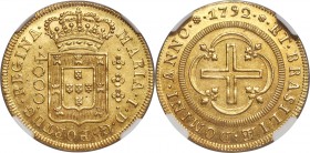 Maria I gold 4000 Reis 1792-(L) MS64 NGC, Lisbon mint, KM225.1, LMB-498. A particularly enticing example with semi-Prooflike fields, needle-sharp devi...
