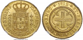 João Prince Regent gold 4000 Reis 1812-(R) MS64 NGC, Rio de Janeiro mint, KM235.2, LMB-572. Shimmering fields and a bold strike mark the praiseworthy ...