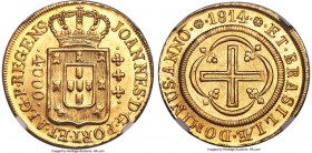 João Prince Regent gold 4000 Reis 1814-(R) MS66 NGC, Rio de Janeiro mint, KM235.2. A staggering gem and a specimen that is as close to perfection as c...