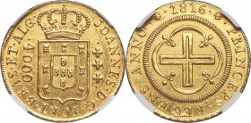 João Prince Regent gold "Special Series" 4000 Reis 1816-(R) UNC Details (Cleaned) NGC, Rio de Janeiro mint, KM312, LMB-578. A highly popular one year ...