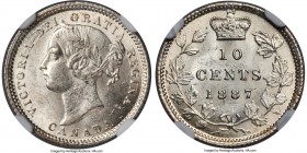 Victoria 10 Cents 1887/7 MS62 NGC, London mint, cf. KM3 (overdate unlisted). An exceedingly rare overdate variety, entirely absent from the Standard C...