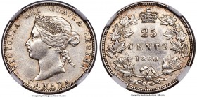 Victoria "Wide 0" 25 Cents 1880-H AU58 NGC, Heaton mint, KM5. Scarce "wide 0" variety. A conditionally impressive selection of this scarcer variety wh...