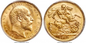 Edward VII gold Sovereign 1910-C MS63 PCGS, Ottawa mint, KM14, S-3970. A choice selection offering lustrous honey-gold color and only insolated and re...