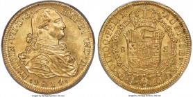 Ferdinand VII gold 8 Escudos 1817/8 So-FJ MS62 PCGS, Santiago mint, KM78, Fr-29. A delightfully lustrous selection of this known 7/8 overdate variety ...