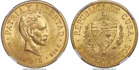 Republic gold 20 Pesos 1915 MS61 NGC, Philadelphia mint, KM21. Brightly lustrous, with deep orange-gold surfaces. 

HID09801242017

© 2020 Heritage Au...