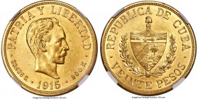 Republic gold 20 Pesos 1915 MS60 NGC, Philadelphia mint, KM21. A fully lustrous selection, lightly bagmarked in line with its grade yet seemingly wort...