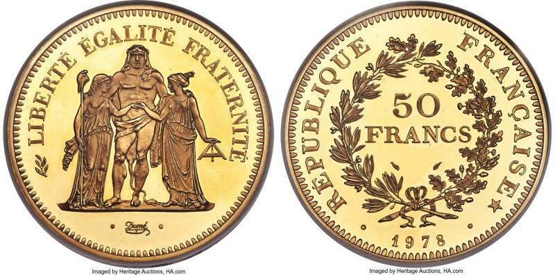 Republic gold Proof Piefort 50 Francs 1978 PR63 Ultra Cameo NGC, Paris mint, KM-...