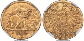 German Colony. Wilhelm II gold 15 Rupien 1916-T MS61 NGC, Tabora mint, KM16.2, Fr-1. Arabesque below the "A" in "OSTAFRIKA" variety. Of admirable qual...