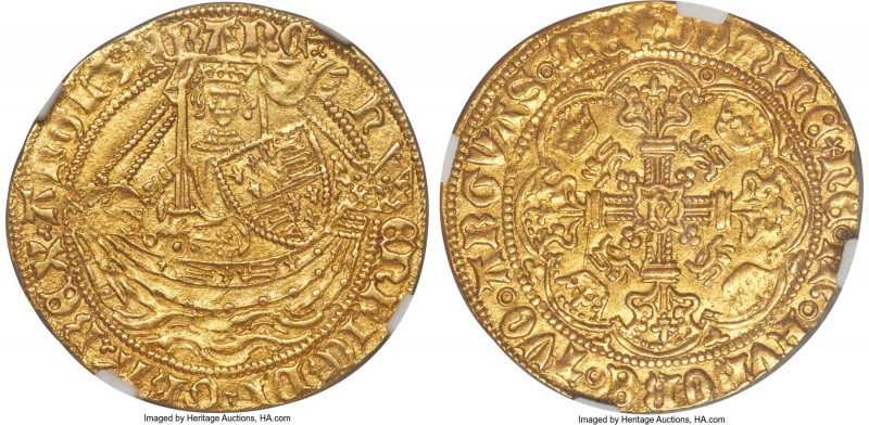 Henry VI (1st Reign, 1422-1461) gold 1/2 Noble ND (1422-1430) MS61 NGC, London m...