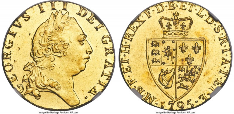 George III gold Guinea 1795 MS63 NGC, KM609, S-3729. Some light marks, otherwise...