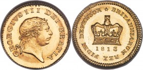 George III gold 1/3 Guinea 1813 MS65 NGC, KM650, S-3740. An enticing gem representative of this final-year denomination, after which the 1816 Great Re...