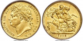 George IV gold Sovereign 1825 XF45 PCGS, KM682, S-3800. Laureate head type. Sun-gold with a tinge of wholesome burnt orange, the strike full and the d...