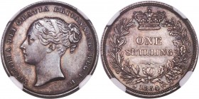 Victoria Shilling 1854 AU55 NGC, KM734.1, S-3904. An intriguing example of this already rare date possessing a singular appearance, exhibiting uniform...