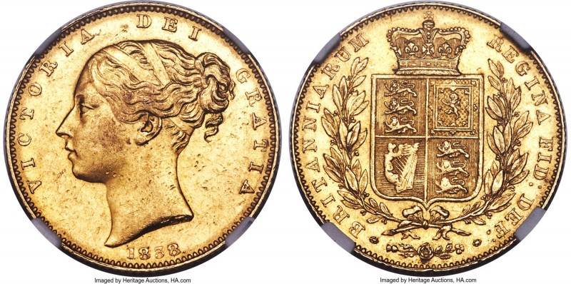 Victoria gold Sovereign 1838 MS60 NGC, KM736.1, S-3852. A notable rarity within ...