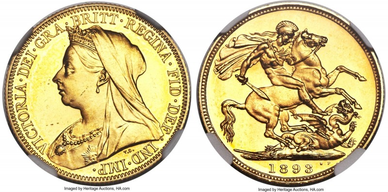 Victoria gold Proof Sovereign 1893 PR64 NGC, KM785, S-3874. From a mintage of ju...