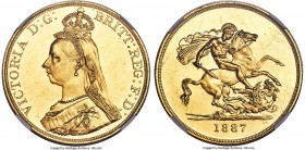 Victoria gold 5 Pounds 1887 MS62 Prooflike NGC, KM769, S-3864. The all-popular Jubilee issue, offered with unmistakable reflectivity that provides hea...