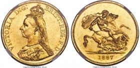 Victoria gold 5 Pounds 1887 MS62 NGC, KM769, S-3864. An attractive example of this jubilee type, bearing minor contact marks in the fields in line wit...